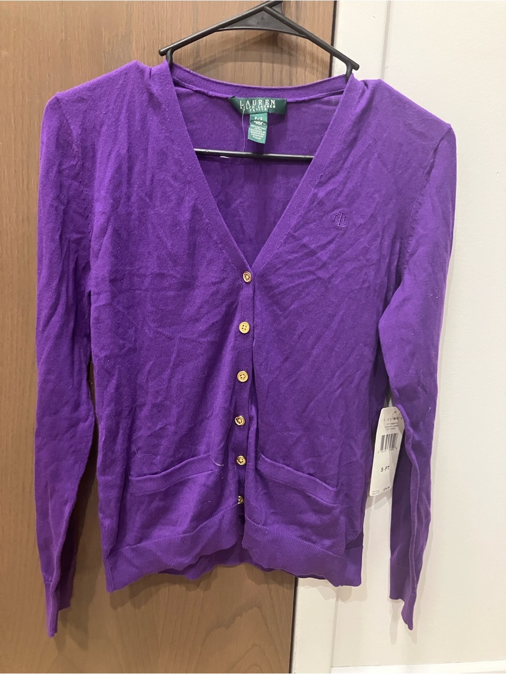 Lauren Ralph Lauren Purple V-Neck Button Cardigan Sweater P/S